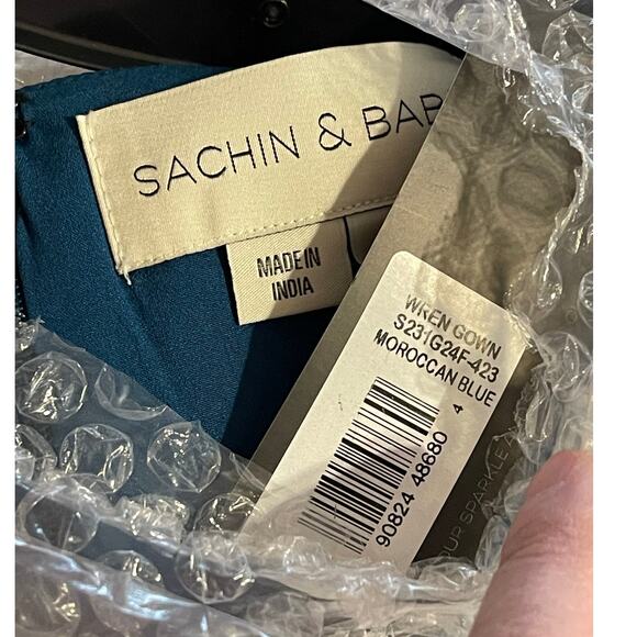 Sachin & Babi Size 8 NWT Moroccan Blue Crepe Embroidered Wren Cape Maxi Gown - Picture 11 of 11